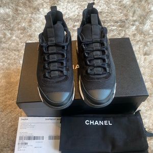 Chanel Trail Trainers in black with white trim; Size 36